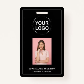 Modern Black Minimalist QR Code Business Employee  Badge