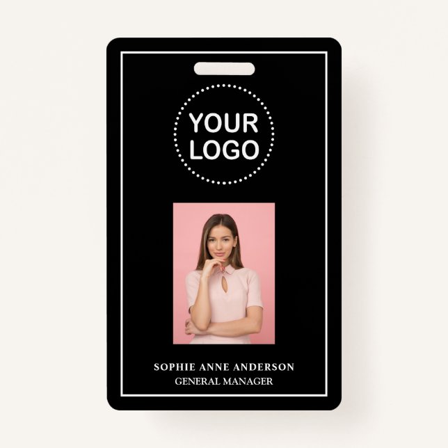 Modern Black Minimalist QR Code Business Employee  Badge (Front)