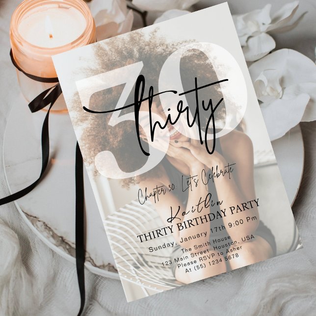 Modern Black Minimalist Thirty 30th Birthday Party Invitation (Creator Uploaded)