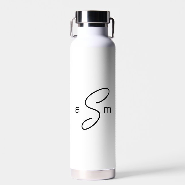Modern Black Monogram B/W Simple Water Bottle (Front)