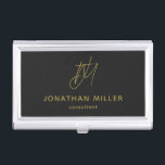 Modern Black Monogram Business Card Holder<br><div class="desc">Keep your business cards organized and stylish with this modern black business card case. The design features a golden monogram, name and title, adding a personal touch to your professional look. This case is perfect for carrying in your bag or briefcase, and makes a great gift for colleagues and clients....</div>