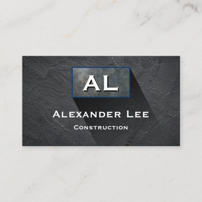 Modern Black Monogram Construction Business Card (Front)