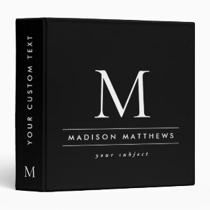 Modern black monogram initial monogrammed binder