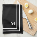 Modern Black Monogram  Kitchen Towel<br><div class="desc">This Stylish modern design features a double white line square frame on a pretty black background and a monogram in an elegant block font. Change the initial to your own. You can customize this design more by changing the font,  make the whites transparent and choose a different colour.</div>
