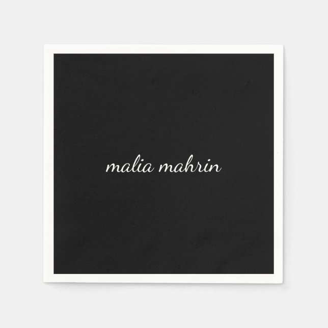 Modern Black Monogram Script Design Napkin (Front)