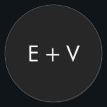 Modern Black Monogram Wedding Classic Round Sticker<br><div class="desc">Simple and basic wedding sticker with your two initial monogram in white over a black background.  The background and font colours may be changed to any colours that you wish.  These modern and minimalist stickers are perfect for sealing your envelopes.</div>