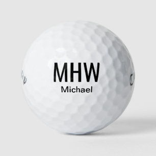 Modern Black Monogrammed Golf Balls