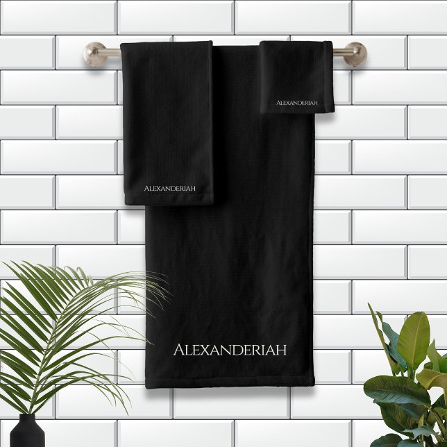 Modern Black monogrammed Name Bath Towel Set (Creator Uploaded)