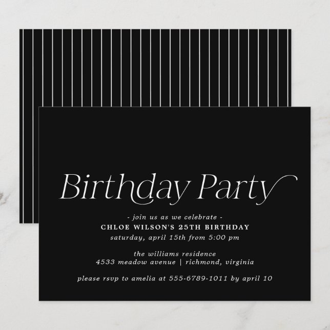 Modern Black | Moody Simple Any Age Birthday Invitation (Front/Back)