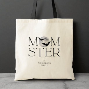 Modern Black Moon Bats Funny Halloween Momster Mom Tote Bag