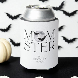 Modern Black Moon Bats Halloween Momster Mom Can Cooler