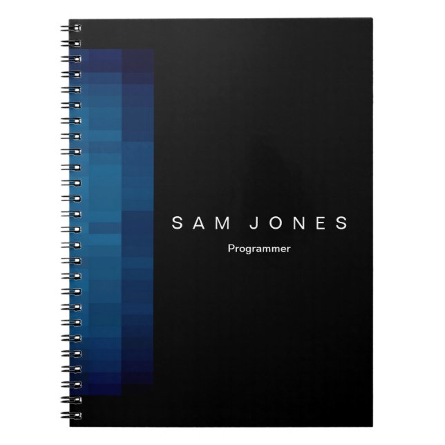 Modern Black N Blue Pixel Notebook (Front)