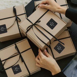 Modern Black Name Initials Square Sticker