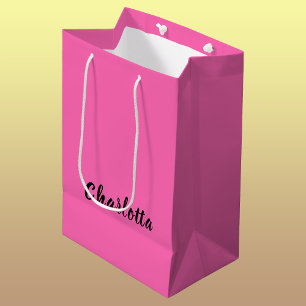Modern Black Name   Neon Hot Pink Colour  Medium Gift Bag