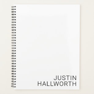 Modern Black Name on White Planner