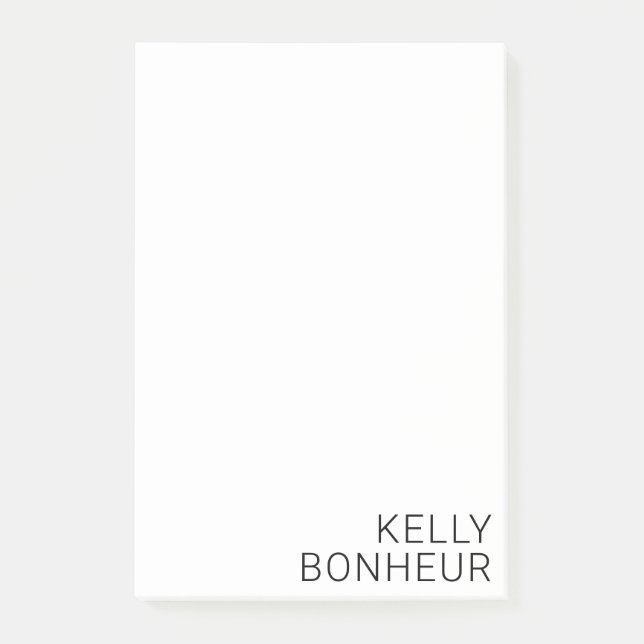 Modern Black Name on White Post-it Notes (Front)