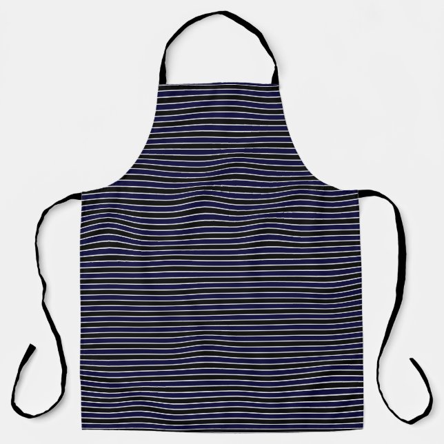 Modern Black Navy Blue Striped Pattern Apron (Front)