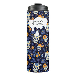 Modern Black Navy Customize Halloween Gift Skull Thermal Tumbler