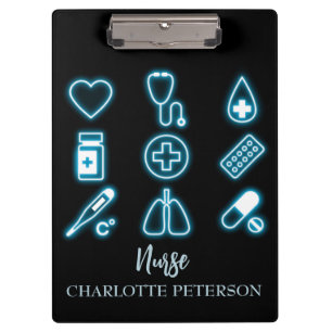  Modern Black & Neon Medical Icon Custom Nurse  Clipboard