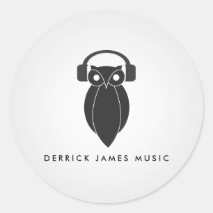 Modern Black Night Owl Logo DJs, Band, Musician Classic Round Sticker