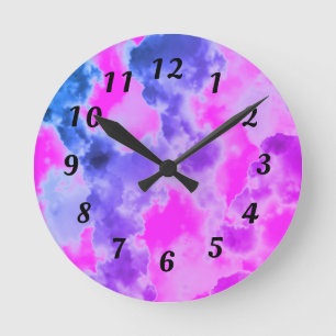 Modern Black Numbers Colourful Clouds Wall Clock