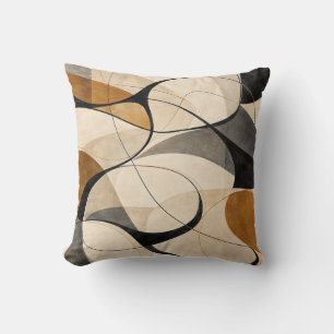 Modern Black Ochre Flowing Lines Abstract Throw Pi Pillow