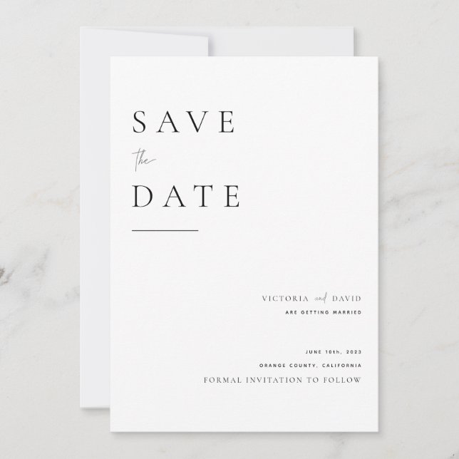 Modern Black on White Save The Date Card (Front)