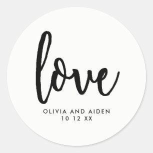 Modern Black on White Wedding Classic Round Sticker