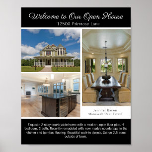Modern Black Open House Welcome Real Estate Photo Poster