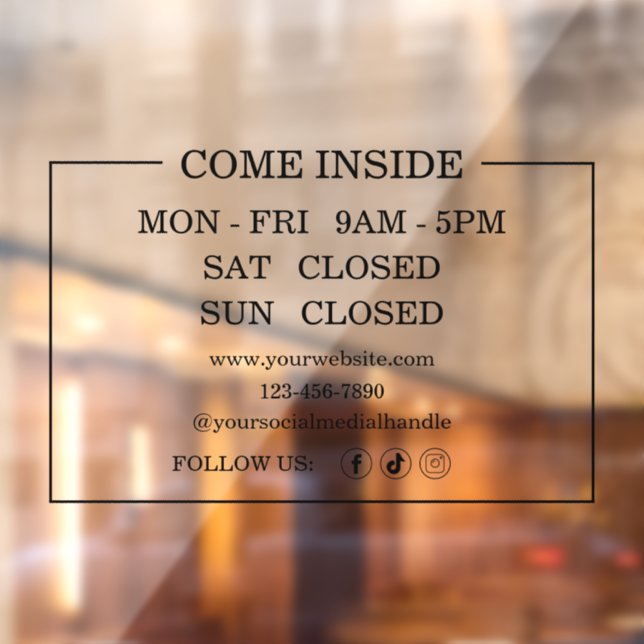 Modern Black Opening Hours Business Window Cling (Sheet 2)