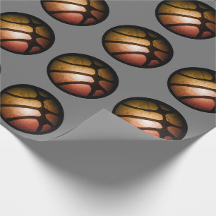 Modern Black Orange Basketball Ball Sports Pattern Wrapping Paper