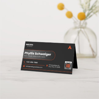 Modern Black & Orange Business Card with QR Code