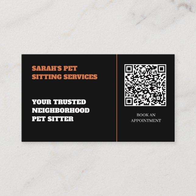 Modern Black & Orange Customizable QR code  Business Card (Front)
