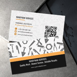 Modern Black Orange Tools Handyman House Repair Business Card