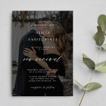 Modern black overlay 2 photos vow renewal wedding invitation<br><div class="desc">Elegant simple minimal moody dark wedding vow renewal invitation template featuring a classy stylish chic trendy calligraphy script. Easy to personalize with your details and 2 photos on both sides! The invitation is suitable for formal black-tie weddings. Please note that the background colour can be changed to match your wedding...</div>