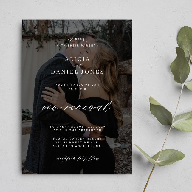 Modern black overlay 2 photos vow renewal wedding invitation (Creator Uploaded)
