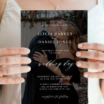 Modern black overlay 2 photos wedding invitation<br><div class="desc">Elegant simple minimal moody dark wedding invitation template featuring a classy stylish chic trendy calligraphy script. Easy to personalize with your details and 2 photos on both sides! The invitation is suitable for formal black-tie weddings. Please note that the background colour can be changed to match your wedding colour scheme....</div>