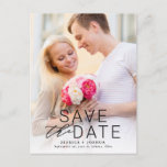 Modern Black Overlay Full Photo Save the Date Postcard<br><div class="desc">This chic, minimal save the date features simple typography and showcases a large photo of the engaged couple. On the front of the postcard, a full photo appears with a black text overlay that reads "Save the Date, " along with the couple's names, wedding date, and wedding location. Add additional...</div>