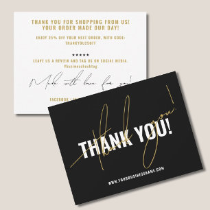 Modern black packaging insert thank you card