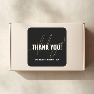 Modern black packaging thank you square sticker