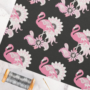 Modern Black Paisley Pink Flamingo Fabric