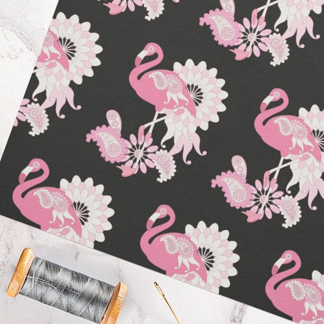 Modern Black Paisley Pink Flamingo Fabric (Creator Uploaded)
