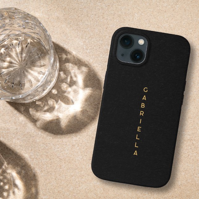Modern Black Paper Texture & Luxe Gold Name Case-Mate iPhone Case (Creator Uploaded)
