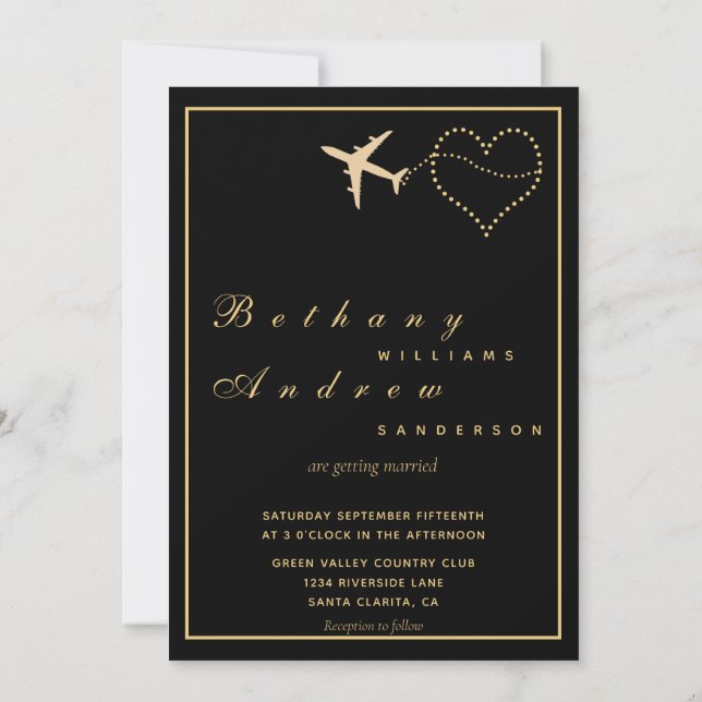 Modern Black Passport Wedding Invitation (Back)