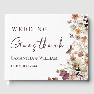 Modern Black Pastel Wildflower Boho Wedding Guest Book