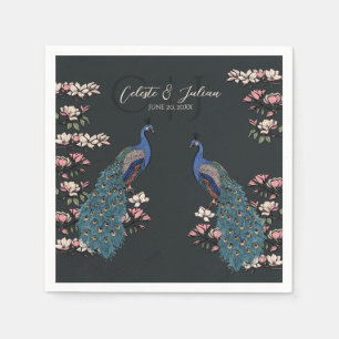 Modern Black Peacock Wedding Napkin