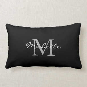 Modern black personal monogram name lumbar pillow