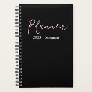 Modern Black Personalize Name Year Planner