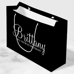 Modern Black Personalized Bridesmaid Proposal Large Gift Bag