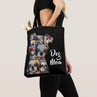 Modern Black Personalized Dog Mom Photo Collage Tote Bag